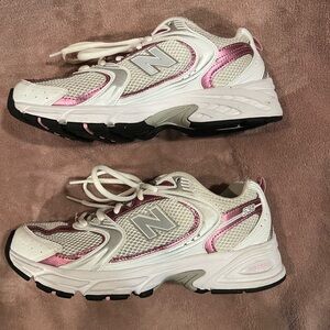 New Balance Women's Pink and White Sneakers